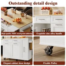 Modern Kitchen Island Table, Cabinets, Dining Room Cabinets, Dining Cart With Wood Grain Finish, Multifunctional Dining Table With Storage Space, Dining Cart With Snack Holder And Telescopic Cabinet, White - B - View 5