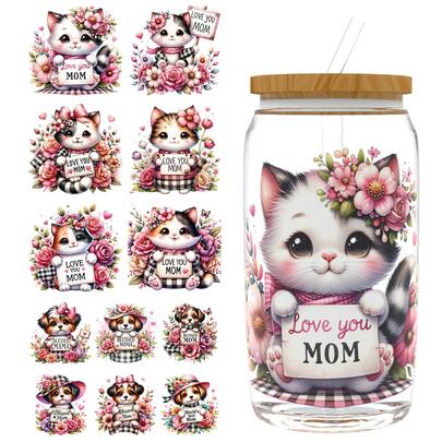  XRTHGS 12件/套 UV DTF 杯贴式自粘贴纸，适用于咖啡杯、水瓶、家居装饰、笔记本电脑和冰箱 DIY 手工艺品（不含玻璃杯）