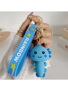 Hexagon Dinosaur Cartoon Cute Keychain Pendant, Couple Axolotl Figurine PVC Keychain Plush Doll Gift - Multicolor - View 6