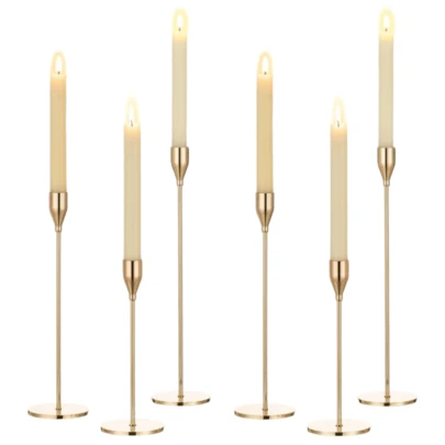 6pcs Gold Candle Holders, Cone Candles, 33/28/23cm, Metal Candle Holders, Suitable For Party, Wedding, Tabletop Decor, Home Decor