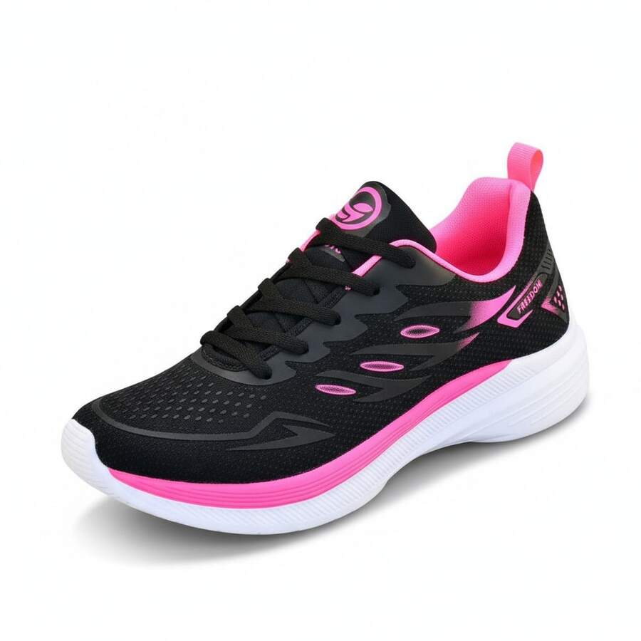 Lightweight, Soft Athletic Shoes | Breathable | Comfortable Cushioning | Thick, Non-Slip Sole | Walking/Running | Men's - Đen/Hồng - Xem 1