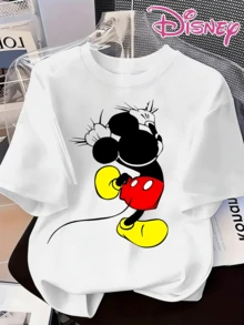 Authentic Disney Mickey Mouse Pattern Summer New Short-Sleeve T-Shirt Top For Women, Casual Fashion Printed T-Shirt - trắng - Xem 1