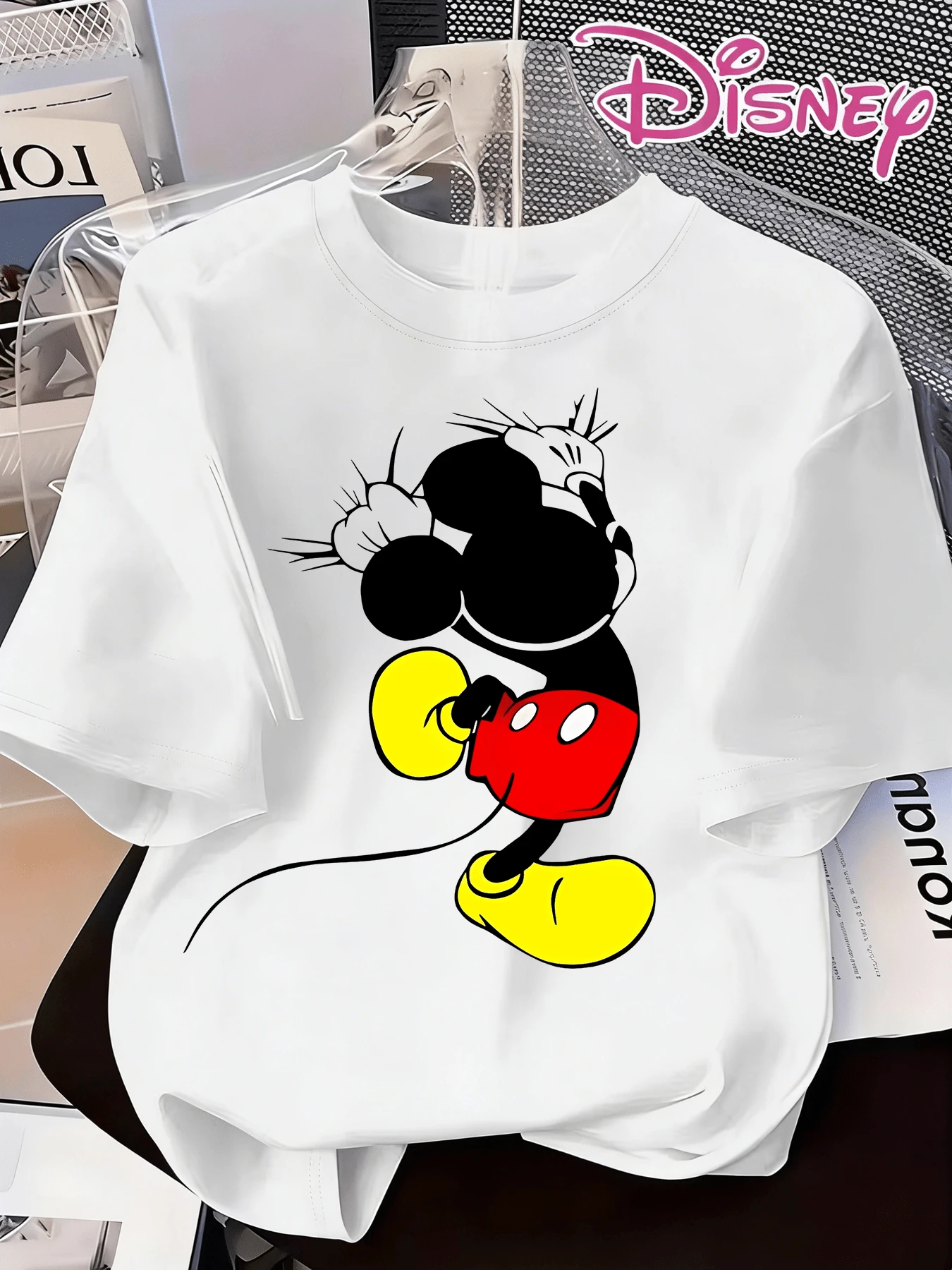 Authentic Disney Mickey Mouse Pattern Summer New Short-Sleeve T-Shirt Top For Women, Casual Fashion Printed T-Shirt - trắng - Xem 1