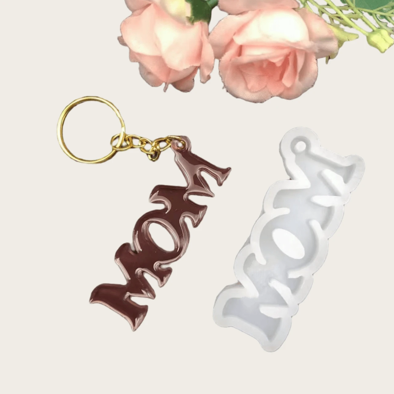 Molde de silicona para hacer colgantes de joyería con espejo de resina líquida, etiqueta con colgante de llavero "MOM"