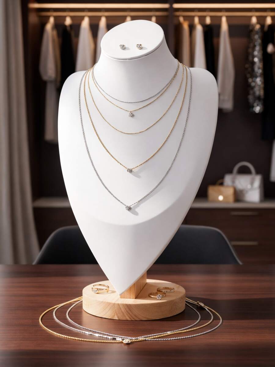 Minimalist Large Bust-Style Necklace Display Mannequin With Stable Base For Jewelry And Photography - White - View 1