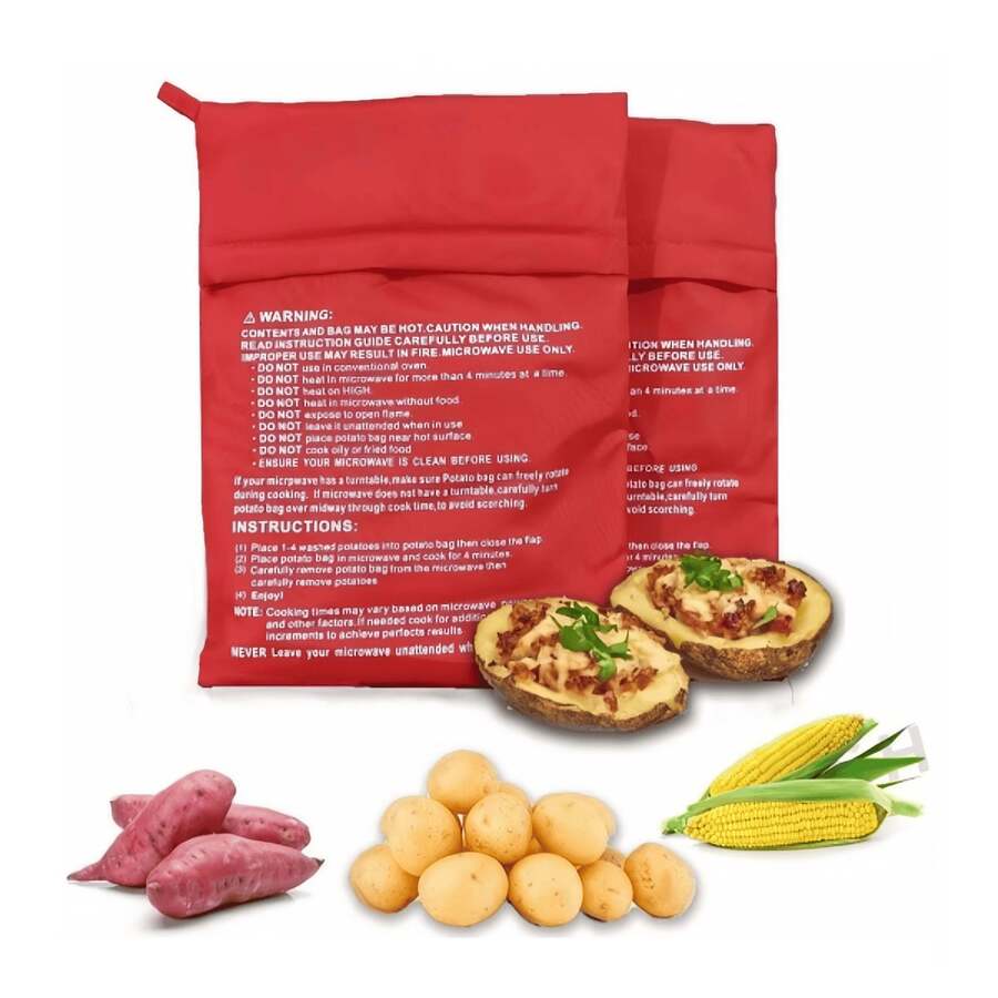 1/2/3pcs Microwave Potato Bags, New Red Washable Microwave Potato Bags, Baked Potato Microwave Cooking Bags, Quick Baking Bags Kitchen Tools, Reusable Microwave Potato Cooking Bags, Can Make Delicious Potatoes In Just Minutes, Kitchen Gadgets, Kitchen Accessories - Red - View 1