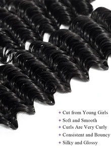 #1B 12A 真人发束 90克 14-32英寸 深波浪卷发束 未经加工的真人发深波浪卷接发 女性专用真人发束 - Natural Black - 查看 4