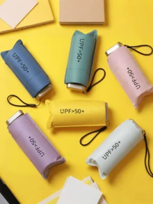 1 pieza Paraguas portátil, paraguas plegable ligero resistente a los rayos UV con bolsa de transporte, armazón de metal, anti-UV, diseño mini, adecuado para días soleados y lluviosos - A - Ver 4