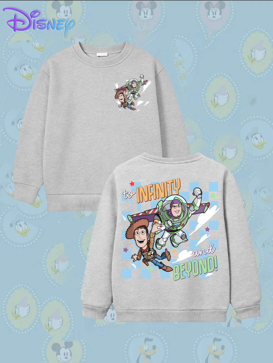 Disney Cute Boy's Clothing, Featuring Double-Sided Printed Designs Of Cartoon Characters From Toy Story, And A Stylish Round Neck Sweatshirt. Comfortable And Loose, Elastic And Breathable, Machine Washable. Versatile Top, Suitable For - Xám - Xem 1