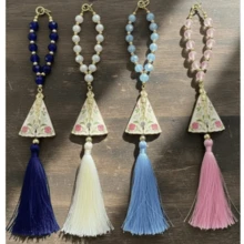 Dezena Terço Dourado Nossa Senhora de Nazaré Católico 27,5 cm - Azul bebê - Visão 2