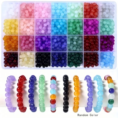 Bộ 700 hạt cườm thủy tinh tròn 6mm, thích hợp làm vòng tay, vòng cổ, bông tai, trang sức thủ công.