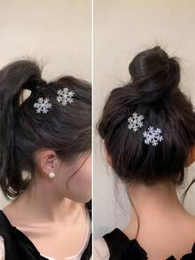 2/6/10/20 pièces Accessoires pour cheveux pour femmes, pinces à cheveux avec perles en forme de flocon de neige argenté, petites pinces avec strass, pinces à cheveux en alligator, pinces pour les franges, coiffures douces et élégantes, convenant pour un usage quotidien et comme coiffure de flocon de neige pour Noël, l'été, les vacances et les voyages - Argent - Voir 6