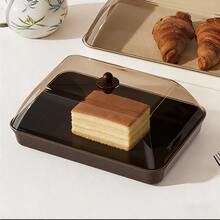 Rectangular Display Plastic Trays With Lids, Dustproof Trays With Holes, Unbreakable And Reusable Fruit/Dessert/Snack/Cake Trays, Suitable For Various Festivals, Birthdays, Weddings And Parties - Brown - View 2