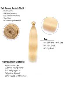 #613 12A 真人发束 14-28 英寸直发 未经加工 金色 - S613 - 查看 3