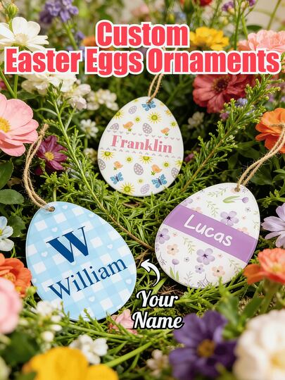 1/3/5pcs Personalized Easter Egg Acrylic Ornament - Custom Name & DIY Text Hanging Decor - Printed Double-Sided Floral Bunny Pendant - Ideal Easter Basket Stuffers & Table Place Cards - Spring Holiday Party Favors, Housewarming & Birthday Gifts For Kids & Family
