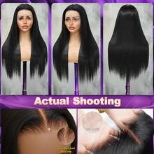 13x4 Lace Front Wigs Glueless Human Blended Hair HD Transparent Lace 200% Density Straight With Baby Hair Pre-Plucked Frontal Wigs For Women 24 28 Inch Natural Hairline Black Wig - Natural & Black - View 2