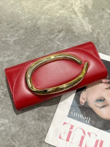 Retro Vintage Solid Color Clutch Wallet, All-Match Carry On Purse, Stylish PU Bag For Women, And For Wedding, Party, Prom, Dinner - Burgundy - View 6