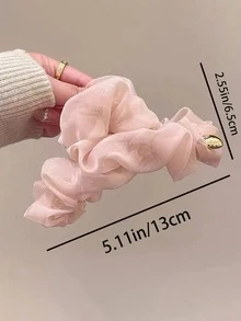 1个金色心形雪纺泡泡发爪夹，温柔优雅百搭大号鲨鱼爪发夹夏季沙滩发饰 - 粉色 - 查看 5