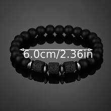 1条8毫米天然石手链，男女通用，黑色弹力手链，时尚饰品 - A - 查看 2