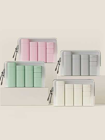 6pcs/Set 15ml/50ml/80ml/100ml Nordic Style Refillable Travel Bottles For Shampoo, Lotion, Body Wash, Cream, Spray, Liquid Containers, Portable Travel Accessories, Suitable For Beach, Holiday, Back To School, Camping, Travel Perfume