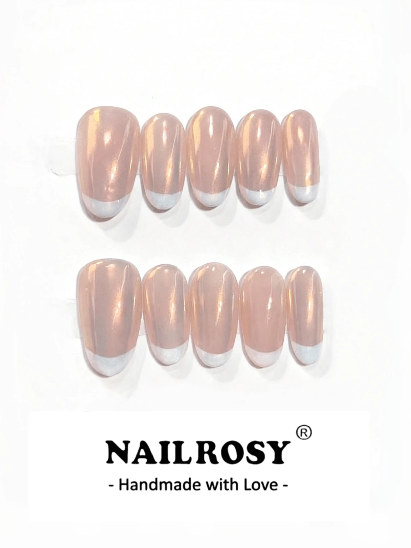 nailrosy 10件裝白色杏仁形法式美甲貼片 | 短杏仁形可重複使用假指甲 | 優雅極簡手工壓克力美甲套組 | 婚禮美甲 | 可愛美甲 | 送給女性的禮物,日常必備美甲,夏季 7 月 4 日婚禮畢業舞會水鑽美甲 - 杏色 - 查看 1