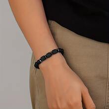 1条8毫米天然石手链，男女通用，黑色弹力手链，时尚饰品 - A - 查看 3