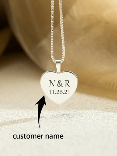 Custom Engraved Heart Necklace, Personalized Initial Name Necklace, Customized Date Necklace For Women, Couple Gift, Christmas Gift For Wife Mother's Day Gifts,Gold,Stylish,Colorful,Vintage,Simple,Unisex,Casual,Cuties,Custom,Personalized,Unique,Ideal Gifts For Him,Ideal Gifts For Her,Delicate Romance