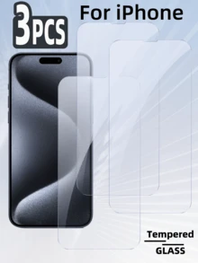 3pcs Tempered Glass Screen Protector Compatible With Apple 16 / 16 Pro / 15 / 15 Pro Max, High Definition, High Transparency, High Hardness, Anti-Scratch, Anti-Fingerprint, Compatible With Phone Cases - Clear - View 34