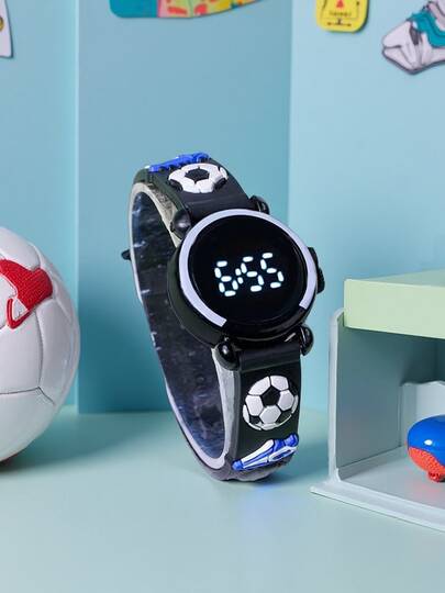1pc Fashionable Cartoon Football Pattern Electronic Watch, Suitable For School, Outdoor Sports, Ideal Gift