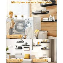 Modern Floating Shelves, Set Of 3 Floating Shelves With Metal Railing For Wall Decoration, Rustic Wall-Mounted Shelf Suitable For Bedroom, Bathroom, Kitchen, Living Room, Plants, Photo Frames, Art - 黑色 - 查看 4