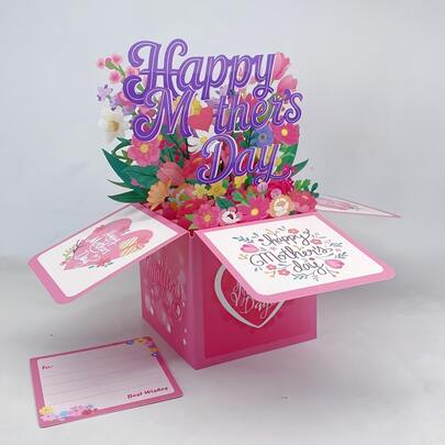 3D Purple Mother's Day Pop-Up Greeting Card With Envelope - Vibrant Floral Design, Heartfelt Message And Creative Gift For Mom Or Elderly Women, Mother's Day Gift | Elegant Calligraphy | Laser Cut Details, Birthday Gift For Mom