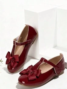 Girls' T-Strap Mary Jane Shoes With Bow Decor, Suitable For Performances And Special Occasions - Red - View 3