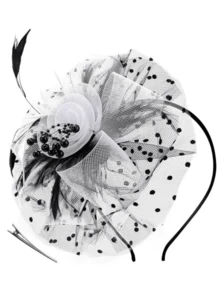 1 Pc Fascinators Hats For Women Tea Party Hats 1950s Kentucky Derby Hats Hair Clip For Bride Wedding Party Birdcage Veil Headband Flower Halloween - Black and White - View 1