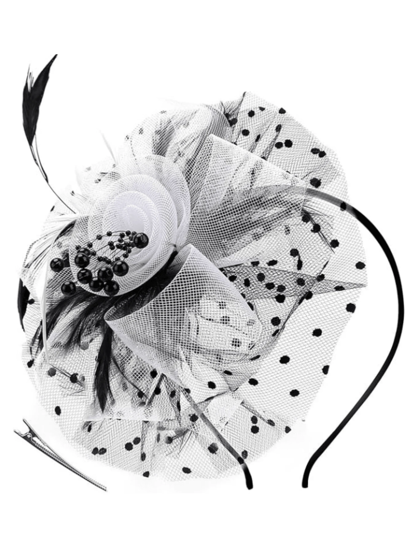 1 Pc Fascinators Hats For Women Tea Party Hats 1950s Kentucky Derby Hats Hair Clip For Bride Wedding Party Birdcage Veil Headband Flower Halloween - Black and White - View 1