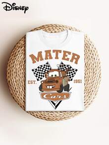 T-shirt d'été Disney Cars pour homme, finition vieillie, coupe une pièce, pur coton, confortable et respirant, style streetwear décontracté, col rond ; une marque de mode de haute qualité, le cadeau surprise idéal pour la famille et les amis. - Blanc - Voir 1
