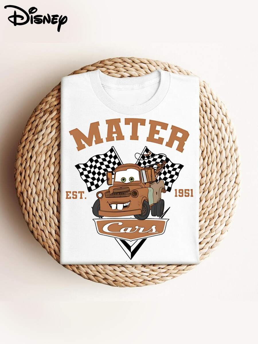 T-shirt d'été Disney Cars pour homme, finition vieillie, coupe une pièce, pur coton, confortable et respirant, style streetwear décontracté, col rond ; une marque de mode de haute qualité, le cadeau surprise idéal pour la famille et les amis. - Blanc - Voir 1