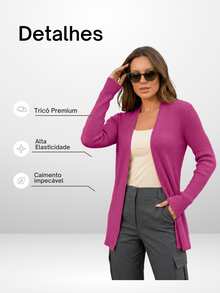 Women's Open Ribbed Cardigan, Basic, Elegant, Casual, Winter, Cold Weather, Knit Cardigan - Màu Hoa hồng đỏ - Xem 4