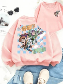 Disney Cute Boy's Clothing, Featuring Double-Sided Printed Designs Of Cartoon Characters From Toy Story, And A Stylish Round Neck Sweatshirt. Comfortable And Loose, Elastic And Breathable, Machine Washable. Versatile Top, Suitable For - 粉色 - 查看 1
