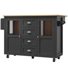 Kitchen Island Table, Cabinet, Dining Room Cabinet, Dimensions 120x73 (45) X 93 Cm, Retractable Kitchen Trolley With Wheels, Towel Rack, Seasoning Rack, Adjustable Laminate, Four Drawers With Two Doors, White/Black - Black - View 11