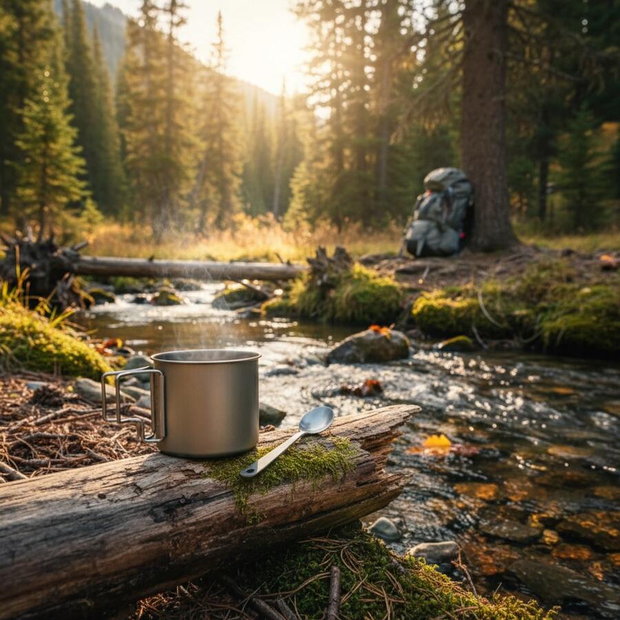 Pure Titanium Camping Cup With Foldable Handle For Outdoor Hiking And Travel - Multicolor - View 1