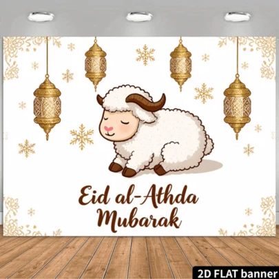 Banner phẳng 2D 1 chiếc - Phông nền banner cho lễ Eid Al-Adha, thích hợp cho tiệc sinh nhật, lễ hội và trang trí hàng ngày.
