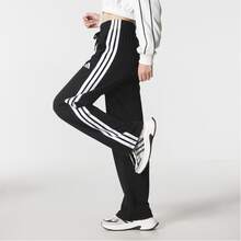 adidas Essentials 3-Stripes Open Hem French Terry Pants 標誌繫帶中腰針織運動褲 女款 - 黑與白 - 查看 5