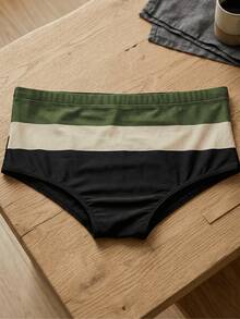 Men's Green Black Striped Swim Trunks Lined Beachwear New Arrival - xanh quân đội - Xem 3