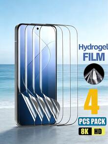 4pcs Hydrogel Screen Protector Soft Film [Non-Glass] Compatible With Samsung Galaxy S26 A57 A37/Compatible With Xiaomi 15T Poco X7 Pro/Note 15/Compatible With IPhone 17 Pro Max 16/Honor X9D And Other Phone Models Birthday Gift, Phone Screen Protector Suitable For Family And Friends, Self-Healing Anti-Fingerprint Face ID Friendly Full Coverage Easy Application - Clear - View 9