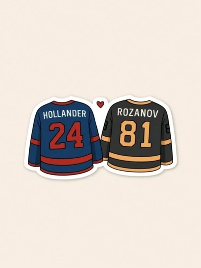 2pcs Hockey Jersey Sticker, Hollander 24 & Rozanov 81 Sports Fan Decal, Creative Couple Jersey Heart Sticker For Romance Book Lovers, Aesthetic Vinyl Decal For Laptop, Journal & Phone Case Decor