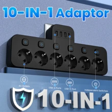6-Outlet Surge Protector With 3 USB Ports & 1 Type-C Port, Multifunction Power Strip With On/Off Switch, Suitable For Home, Travel, Office, Company, Gaming Room, EU Plug, Black/White - EU E Type Plug(220-240V) - View 8