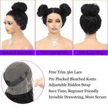 ZHENDEFA Tóc giả Jerry Curl có kẹp điều chỉnh vô hình, tóc giả ren phía trước trong suốt 360 độ độ nét cao, đường chân tóc đã được tỉa sẵn, dây rút vô hình, mật độ 200%, tóc giả ren 360 độ không cần keo dán, dành cho nữ. - SNatural - Xem 10