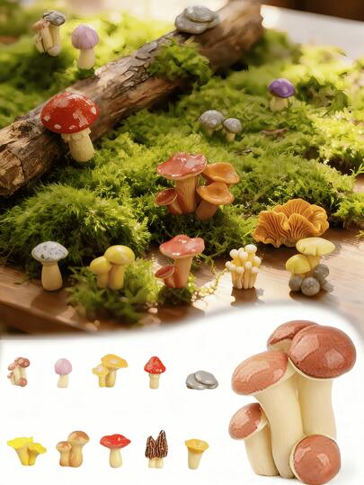 16pcs Mini Jungle Mushroom, DIY Small Mushroom Sculpture, Fairy Resin Crafts, Forest Style Moss Micro Landscape Creative Garden Decor, Resin Fairy Garden Decor Accessories, Micro Moss Micro Landscape Decorations, Suitable For Potted Succulents, DIY Glass Bottle Landscape Kit, Mini Jungle Animal Habitat Decor