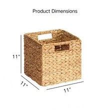 4 Pack Woven Wicker Storage Baskets With Handles, 11x11x11 Inch Natural Rattan Cube Organizer Bins For Shelves, Water Hyacinth Large Basket For Home Organization - 查看 5