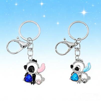 Disney 莉萝与史迪奇爱心水钻钥匙扣，动漫风吊坠，时尚饰品，美观配饰，生日礼物